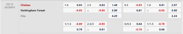 Soi kèo Chelsea vs Nottingham - Tỷ lệ kèo Chelsea vs Nottingham