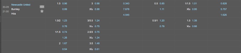 Soi kèo Newcastle vs Burnley - Tỷ lệ kèo Newcastle vs Burnley